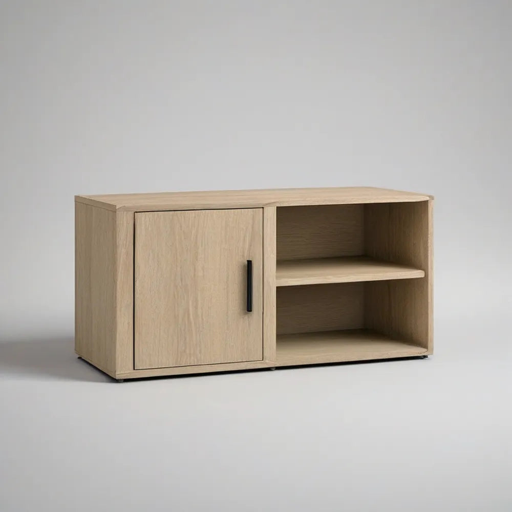 Móvel para TV em MDF Carvalho-Claro e Preto com Porta e 2 Prateleiras, 80 x 40 x 45 cm