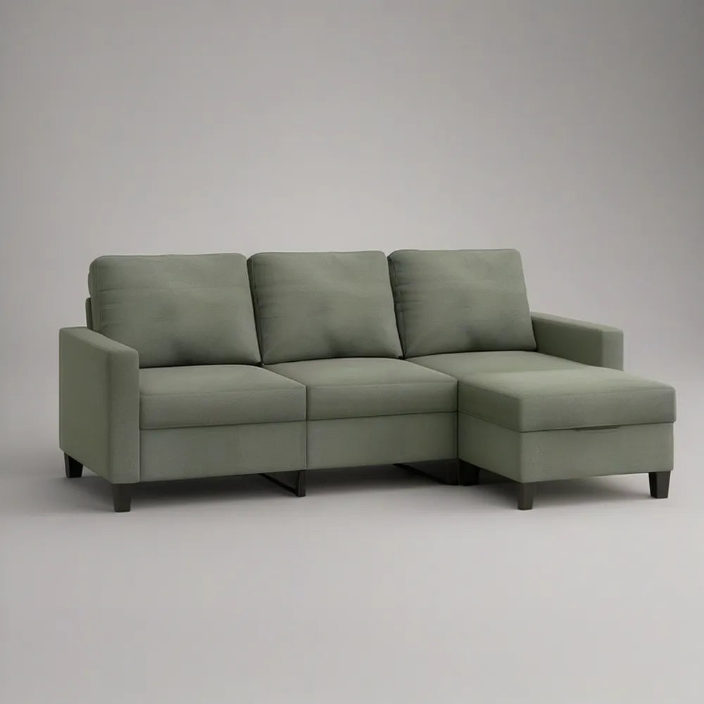 Sofá de Canto com Chaise Longue à Direita em Poliéster Verde Sálvia 230 x 145 x 85 cm