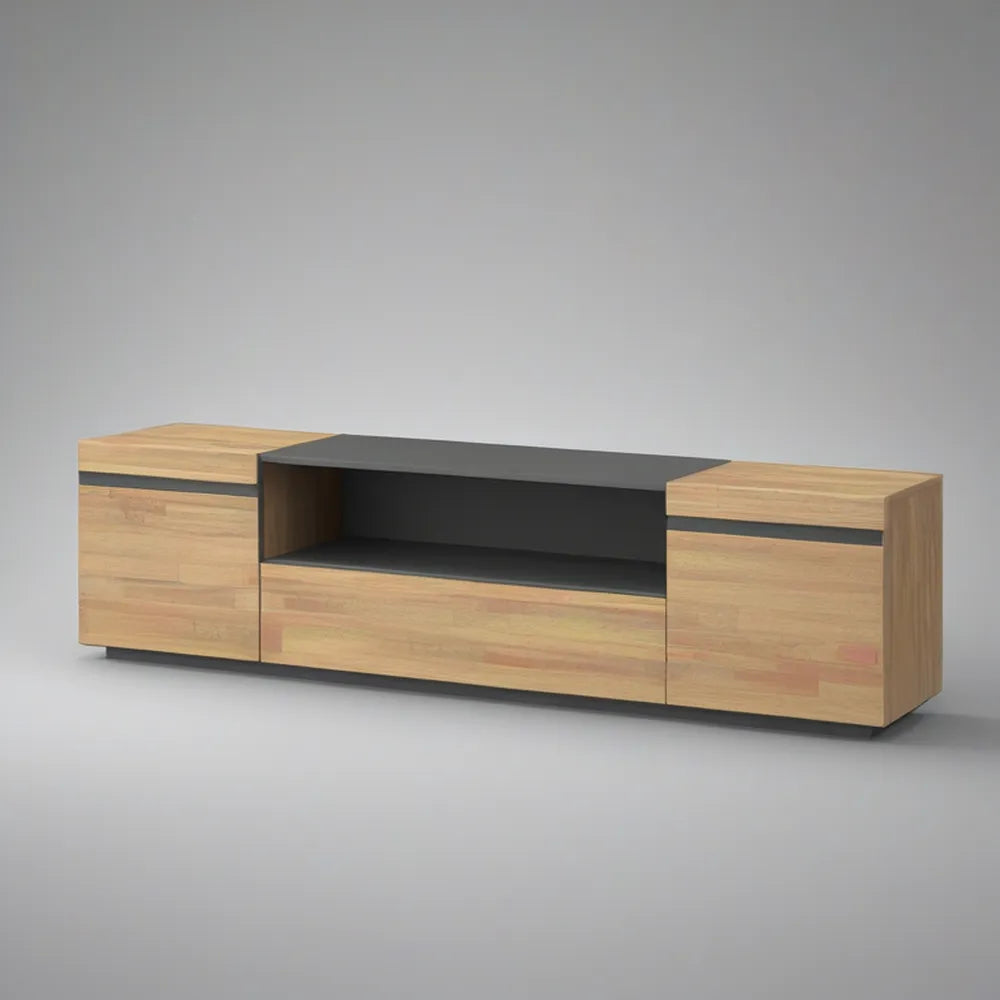 Móvel de TV Retangular em Carvalho Natural e Preto, 180 x 40 x 55 cm