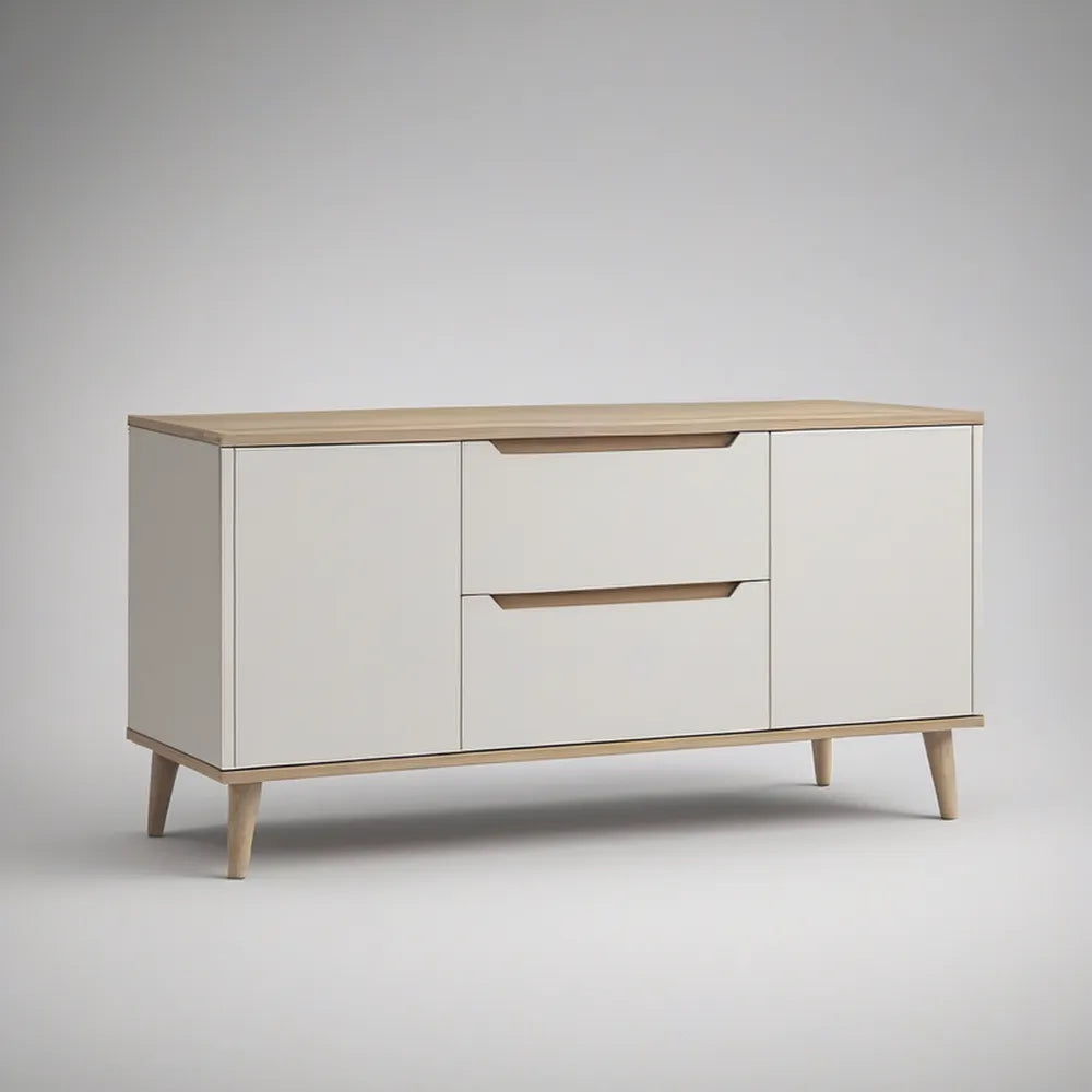 Móvel de TV com 2 Portas e 2 Gavetas Branco e Carvalho-Claro 120 x 40 x 65 cm