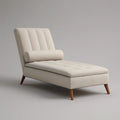 Chaise longue estofada bege com pés em madeira castanha, 160 x 75 x 82 cm