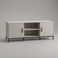 Móvel de TV em MDF Branco com Estrutura Preta, 2 Portas e 2 Nichos, 140 x 40 x 60 cm