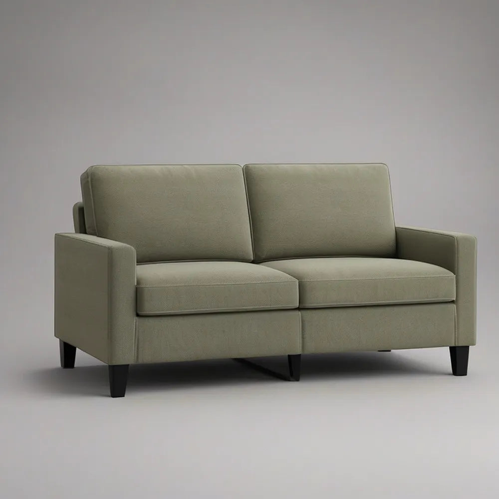 Sofá de 2 Lugares em Poliéster Verde Acinzentado com Pés Pretos, 150 x 85 x 84 cm