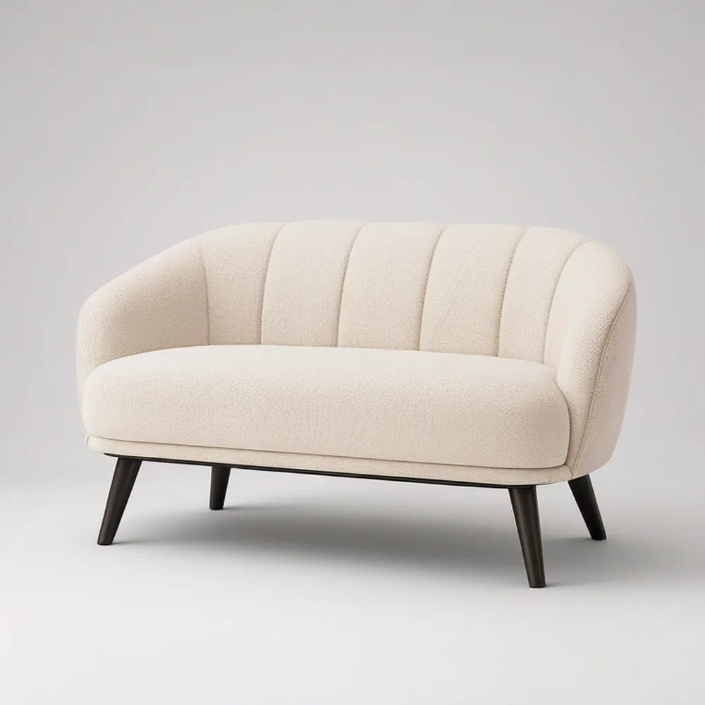 Sofá Curvo de 2 Lugares em Poliéster Bouclé Bege e Preto, 130 x 75 x 78 cm