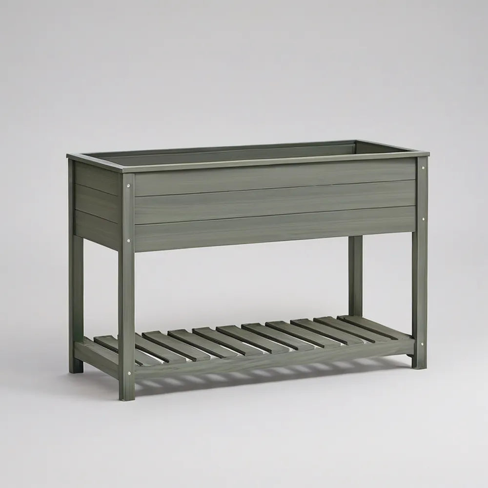 Floreira Elevada Retangular em Aço Galvanizado Verde-Escuro 80 x 40 x 80 cm com Prateleira Inferior