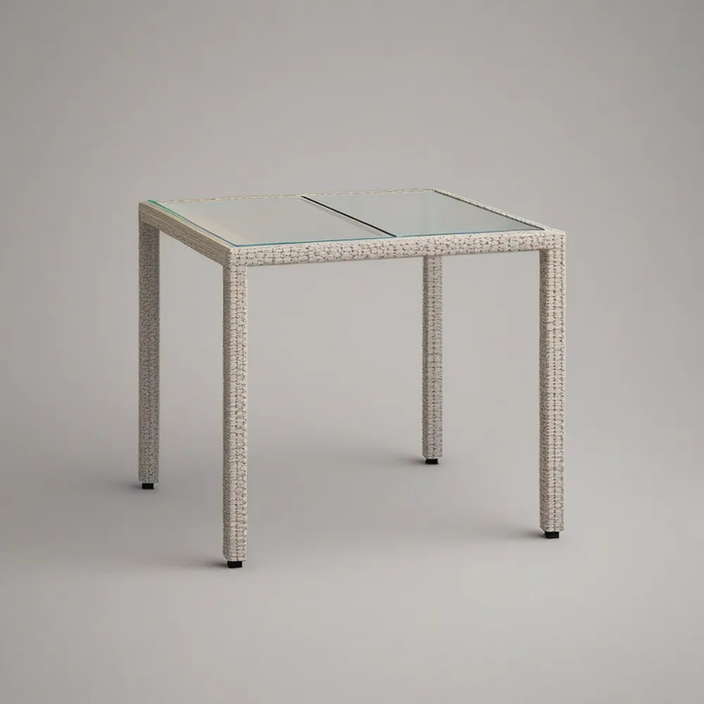 Mesa de Jardim Quadrada em Vime Sintético Bege com Tampo de Vidro Temperado, 80 x 80 x 74 cm