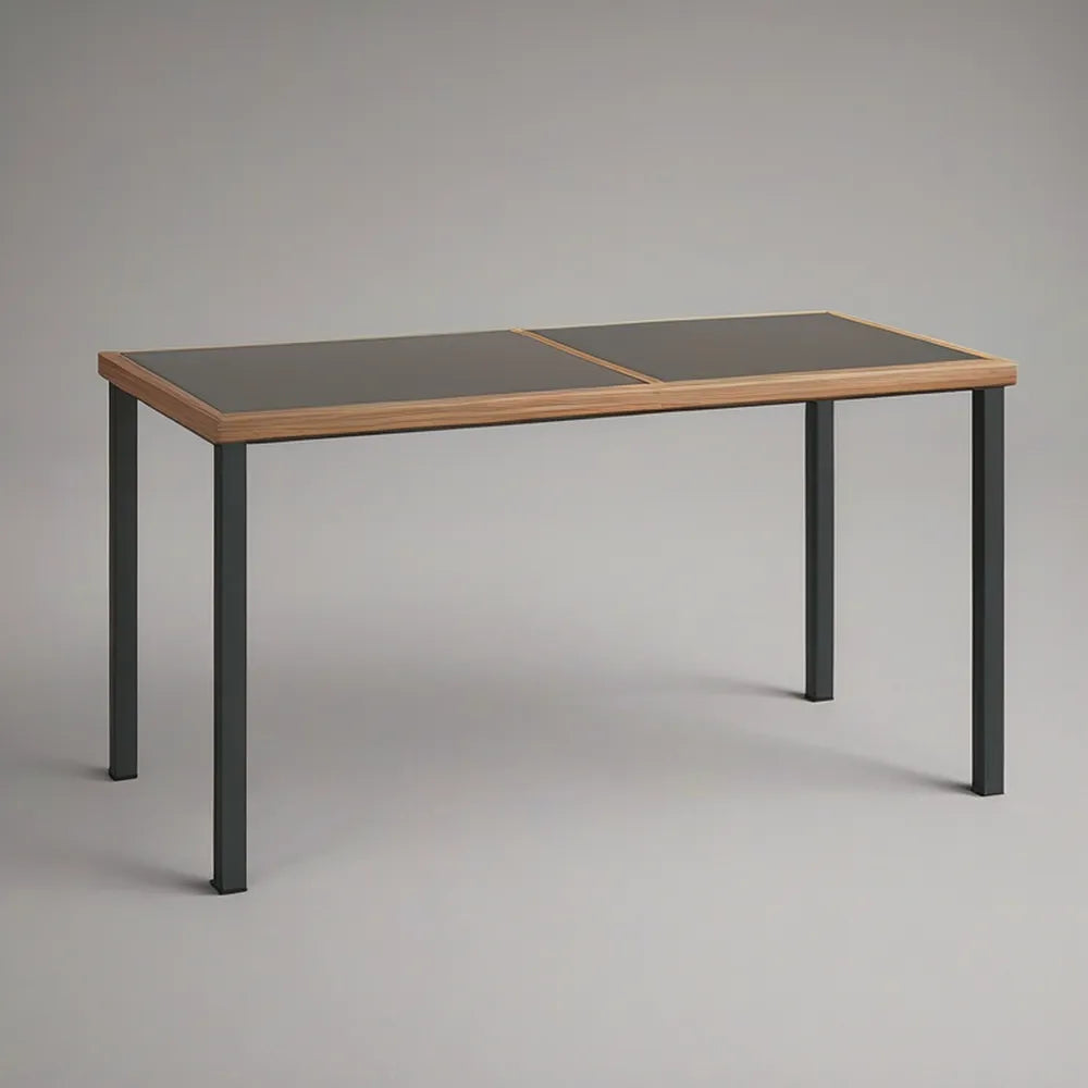 Mesa retangular para jardim em alumínio e vidro temperado preto 120 x 70 x 75 cm