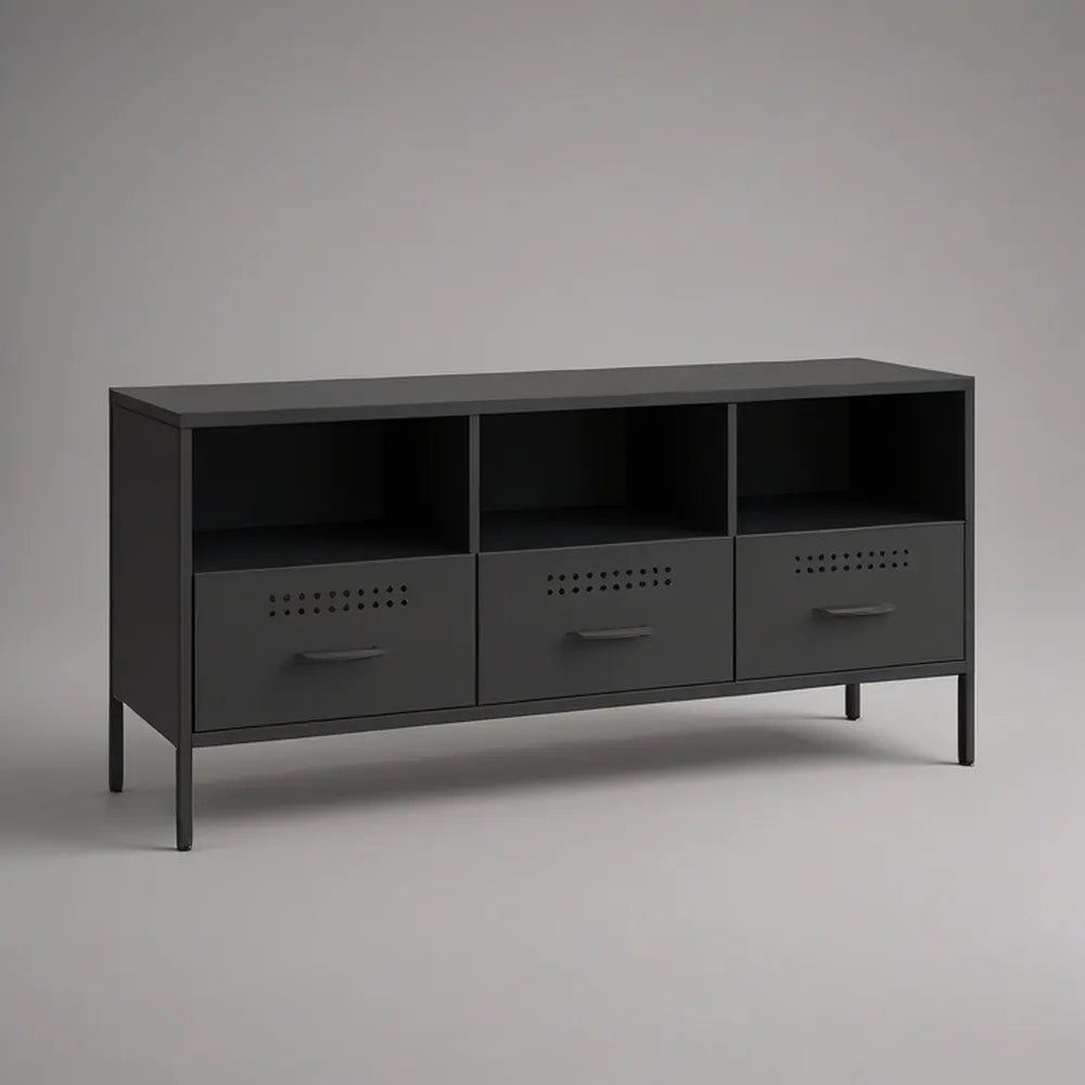 Móvel para TV Retangular em Aço Carbono Preto 120 x 40 x 65 cm com 3 Portas