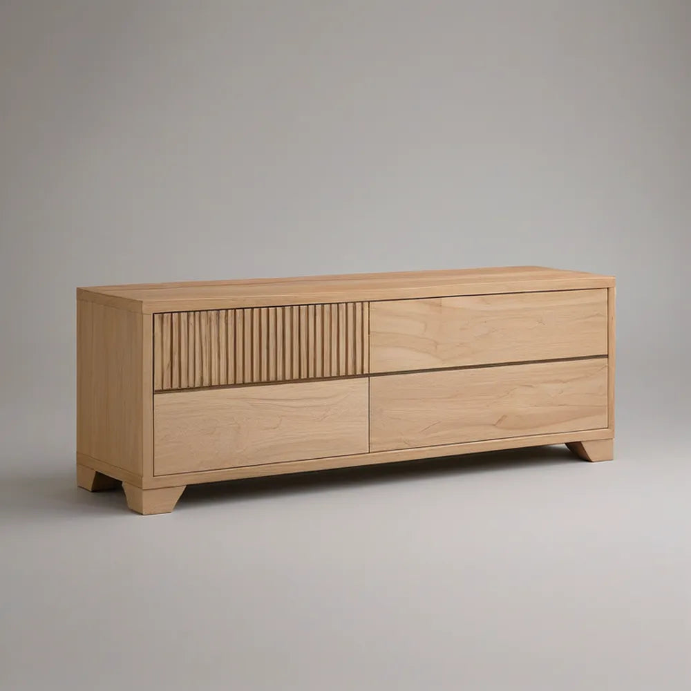 Móvel para TV em Madeira Maciça de Carvalho Natural com 4 Gavetas, 160 x 40 x 60 cm