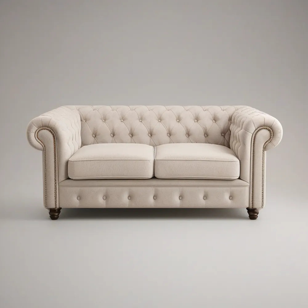 Sofá Chesterfield de 2 Lugares em Poliéster Bege, 170 x 90 x 78 cm